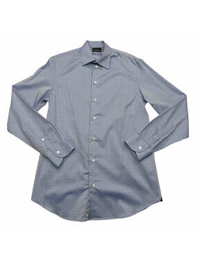 Emporio Armani Slim Fit Button Up Stretch Fabric Shirt Graph Check Blue Size S